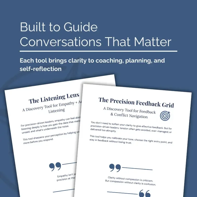 Preview of leadership worksheets from the Lead with Precision Pathway Discovery Toolkit designed to guide clear, focused conversations and decision-making.