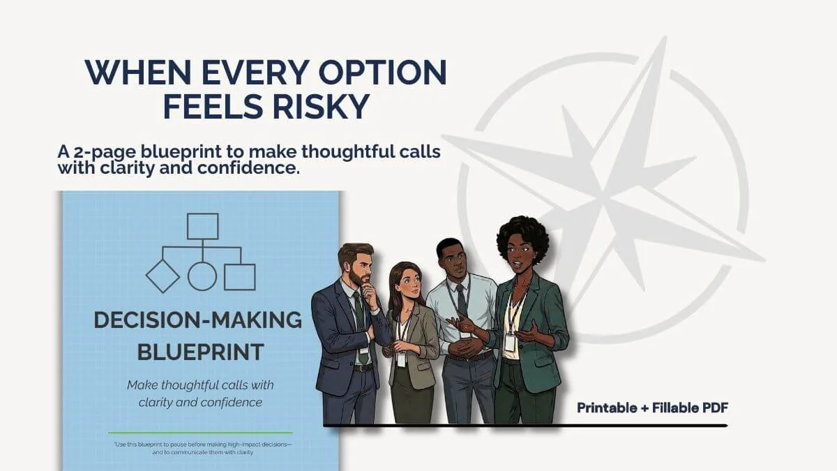 Manager completing a decision-making blueprint to map options and consequences before committing to a high-stakes call