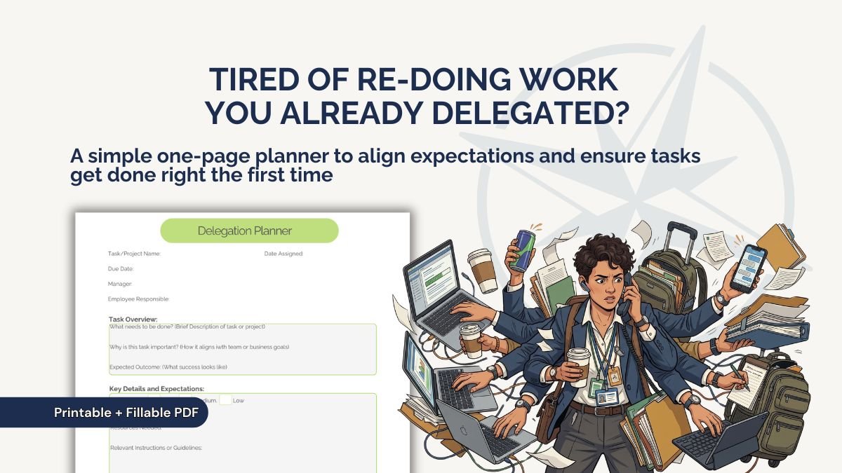 A manager illustration showing multitasking vs delegating