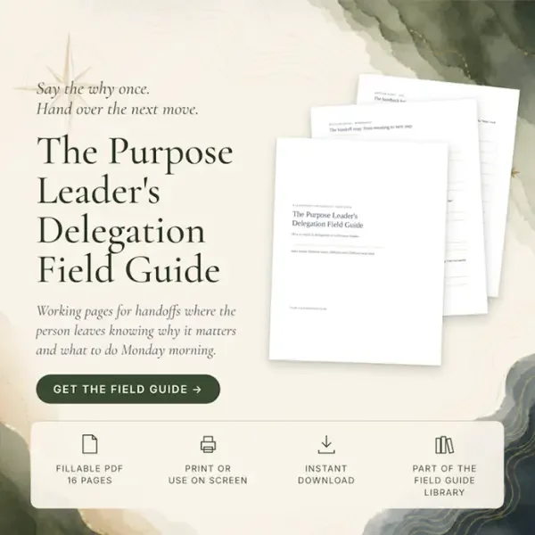 The Purpose Delegation Field Guide with its handoff map, handback log, and cover pages