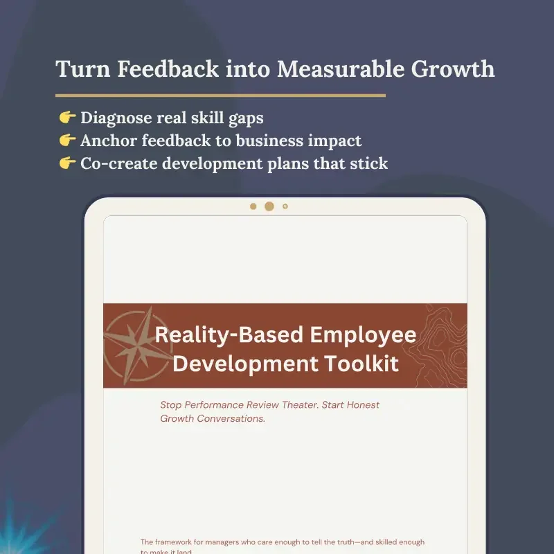 Example page from the Reality-Based Employee Development Toolkit showing how feedback is translated into structured development actions.