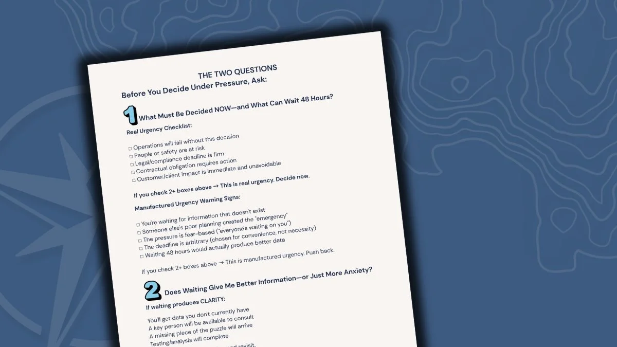 Trail Map cover for Episode 21 supporting managers navigating high-pressure decisions and values alignment.