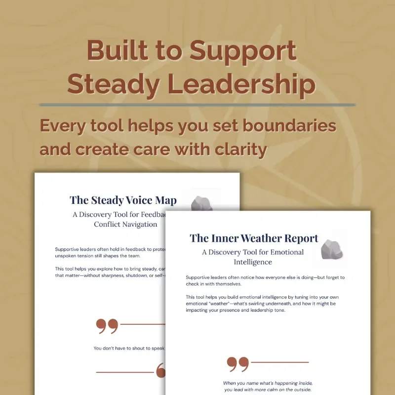 Preview of individual worksheets from the Lead with Support Pathway Discovery Toolkit designed to help leaders set boundaries and lead with clarity and care.