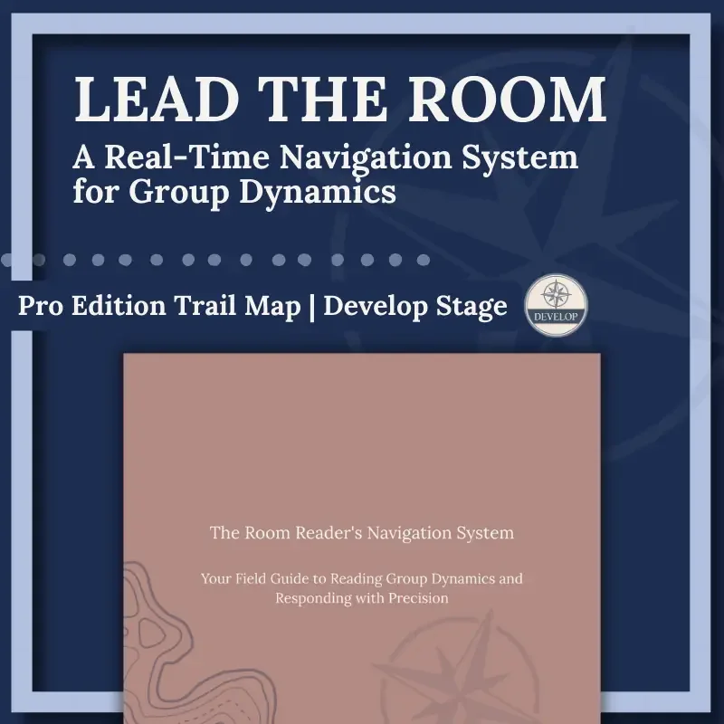 Lead the Room cover showing a real-time leadership navigation system designed to help managers read and guide group dynamics during meetings.