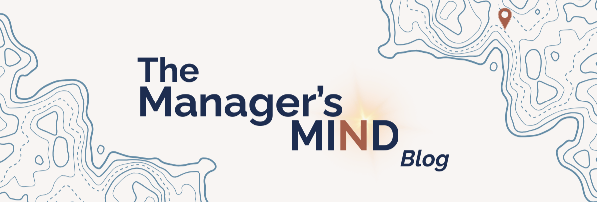Banner for 'The Manager's Mind Blog' with stylized topographical map in the background.