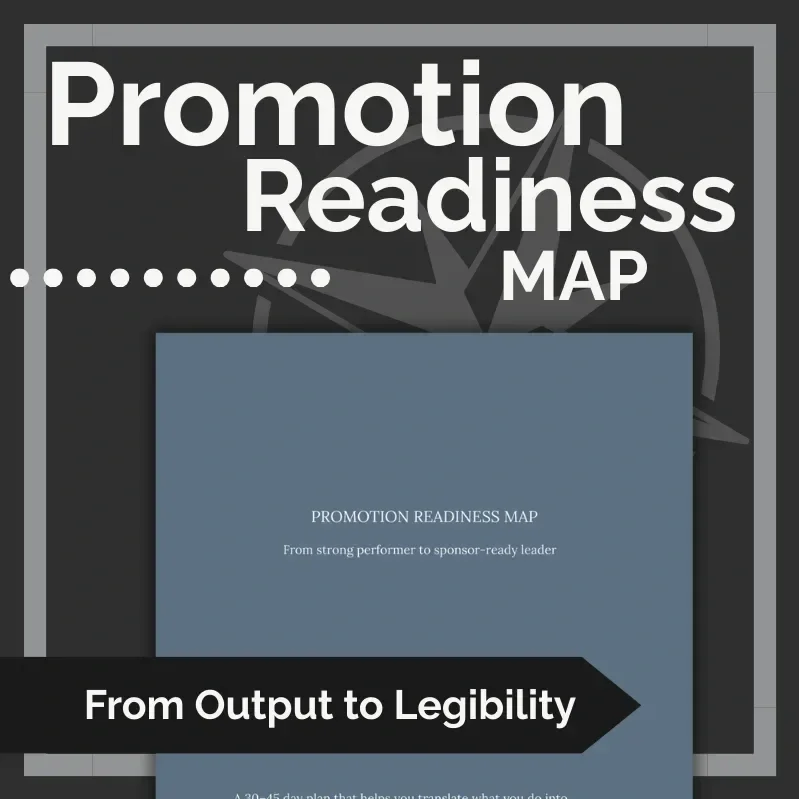 Promotion Readiness Map cover with subtitle ‘From Output to Legibility’ and workbook preview.