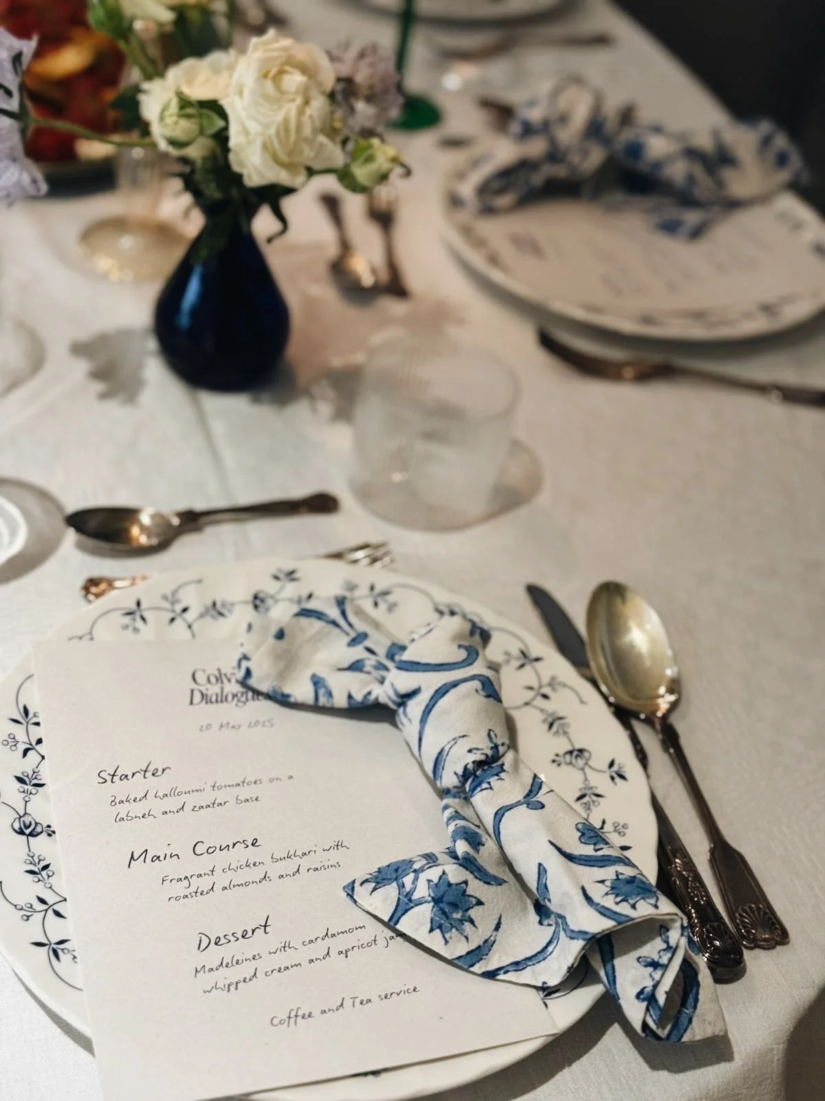 Curated seasonal menu at Colville Dialogues professional networking dinner.