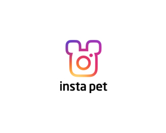 Logo of a stylized animal face in purple and orange with the text 'insta pet' underneath.