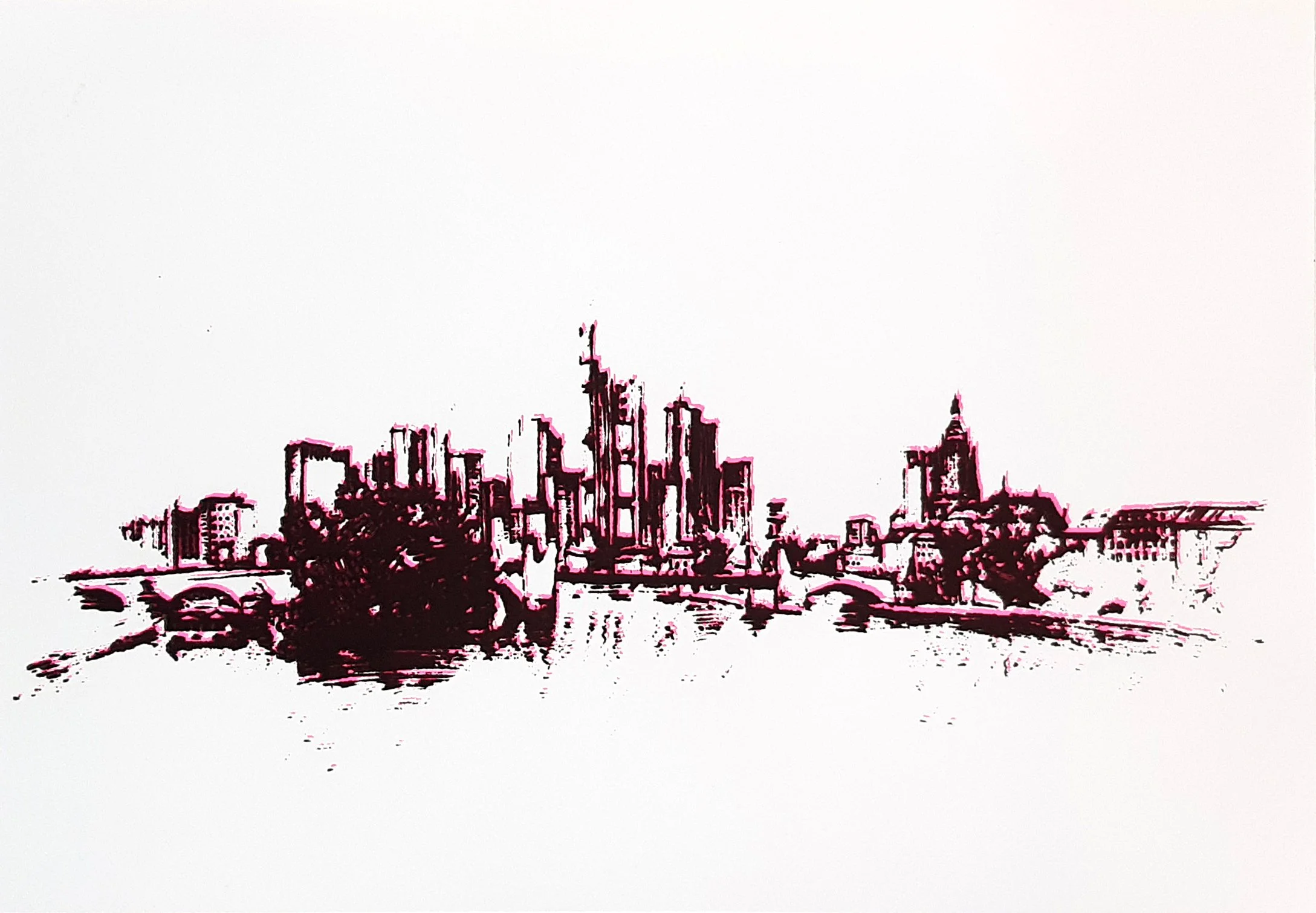 Siebdruck der Zeichnung Skyline Frankfurt - Version 3