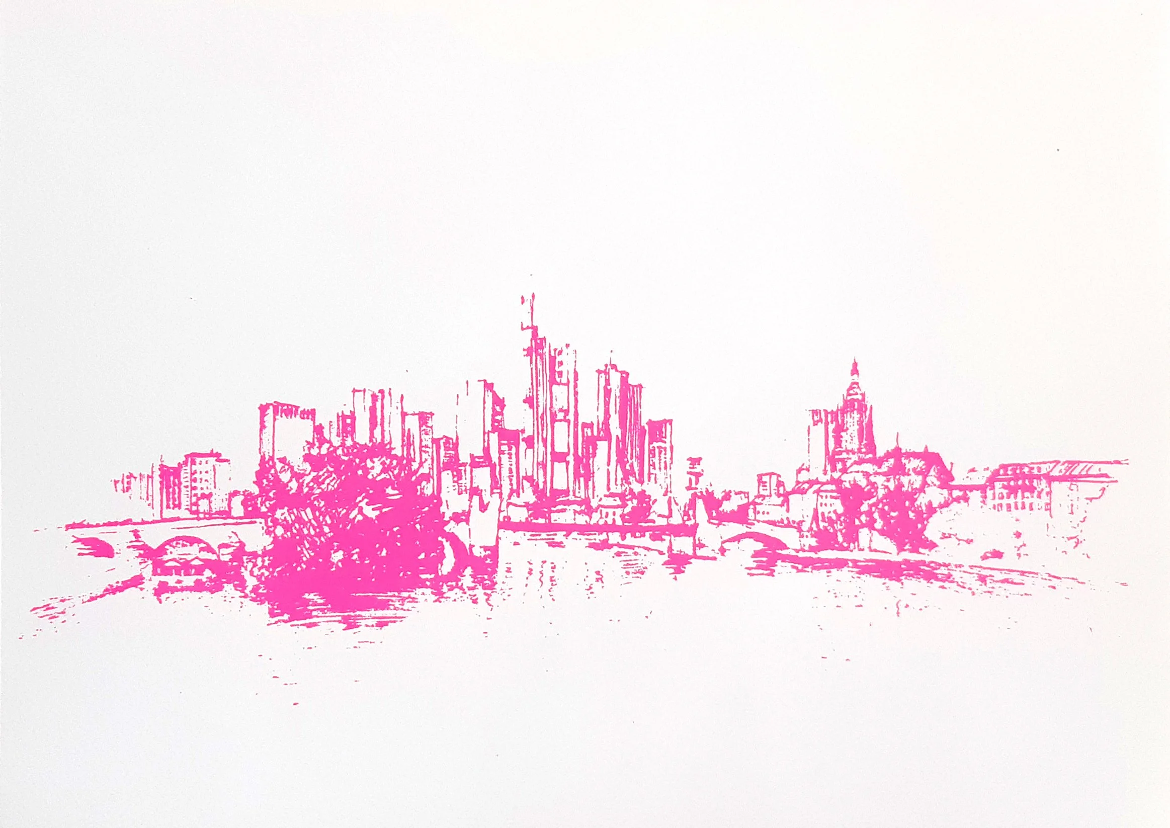 Siebdruck der Zeichnung Skyline Frankfurt - Version 2