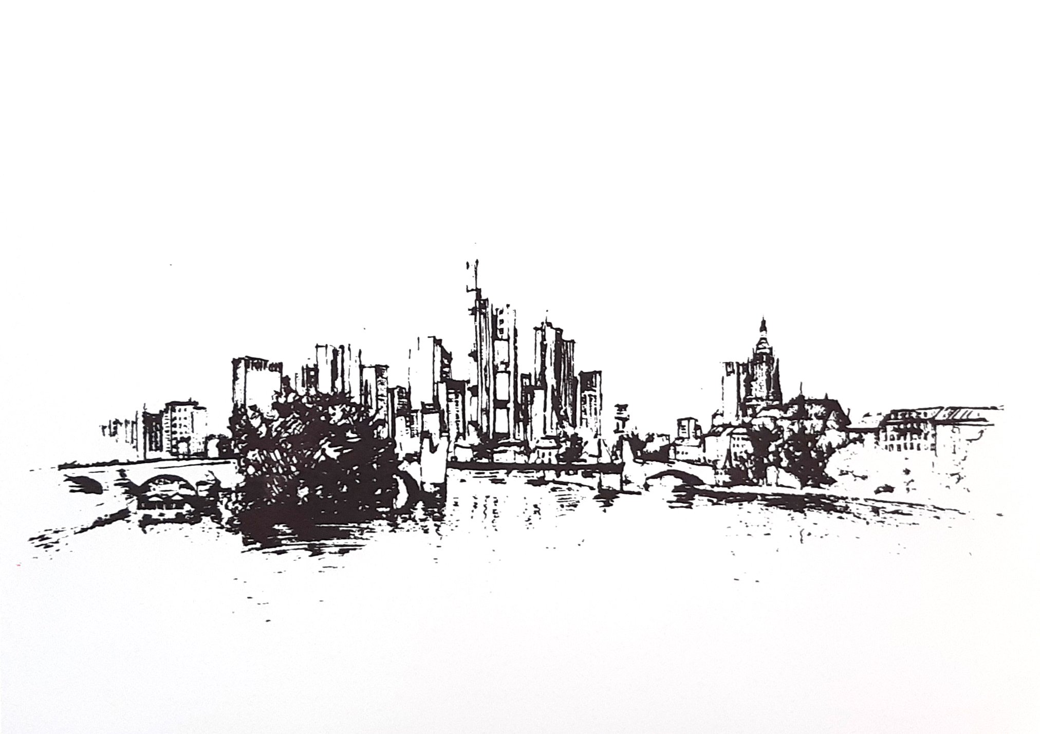 Siebdruck der Zeichnung Skyline Frankfurt - Version 1