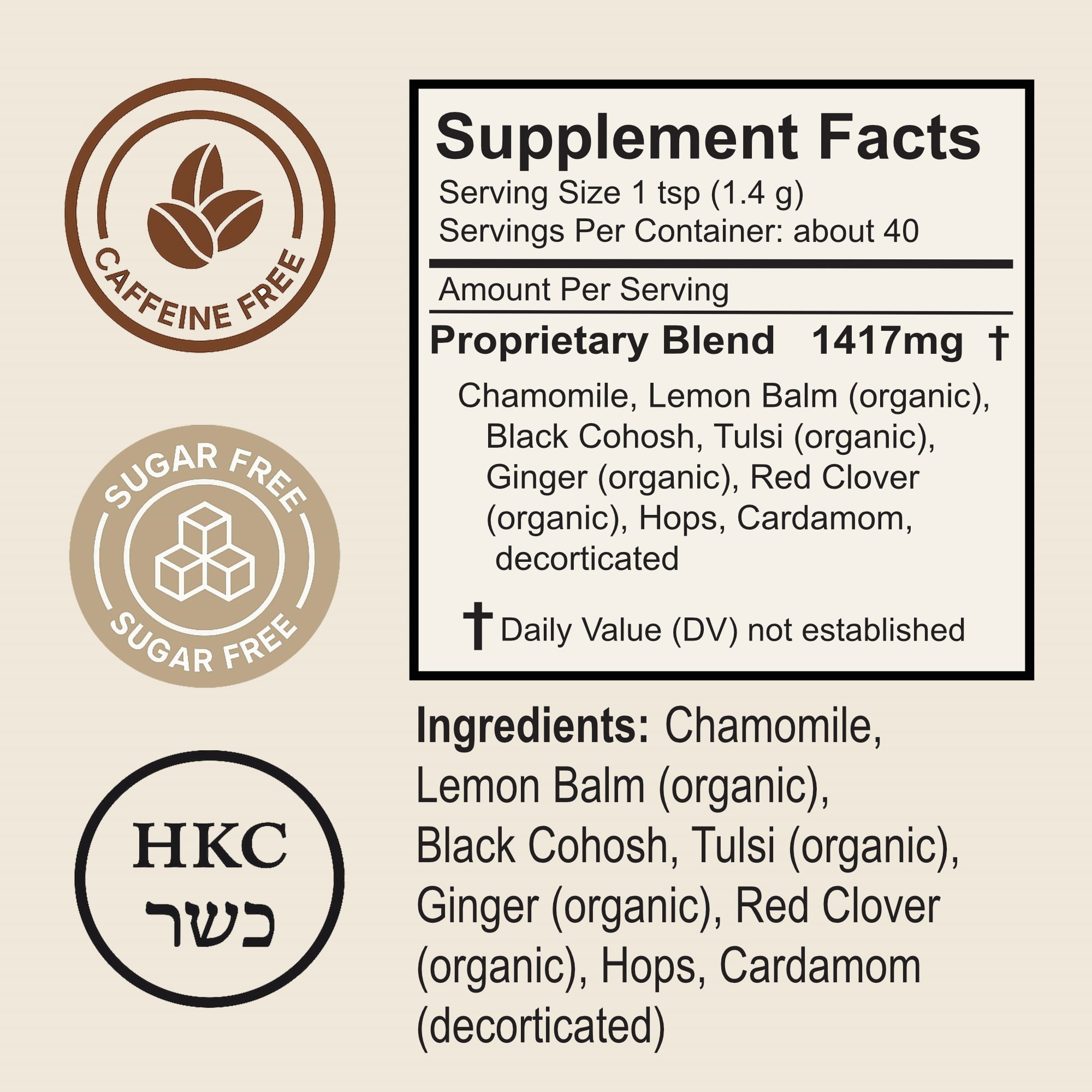 Calm The Change Herbal Tea Supplement Facts