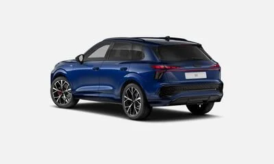 Blue SUV car shown from the rear side in a studio setting