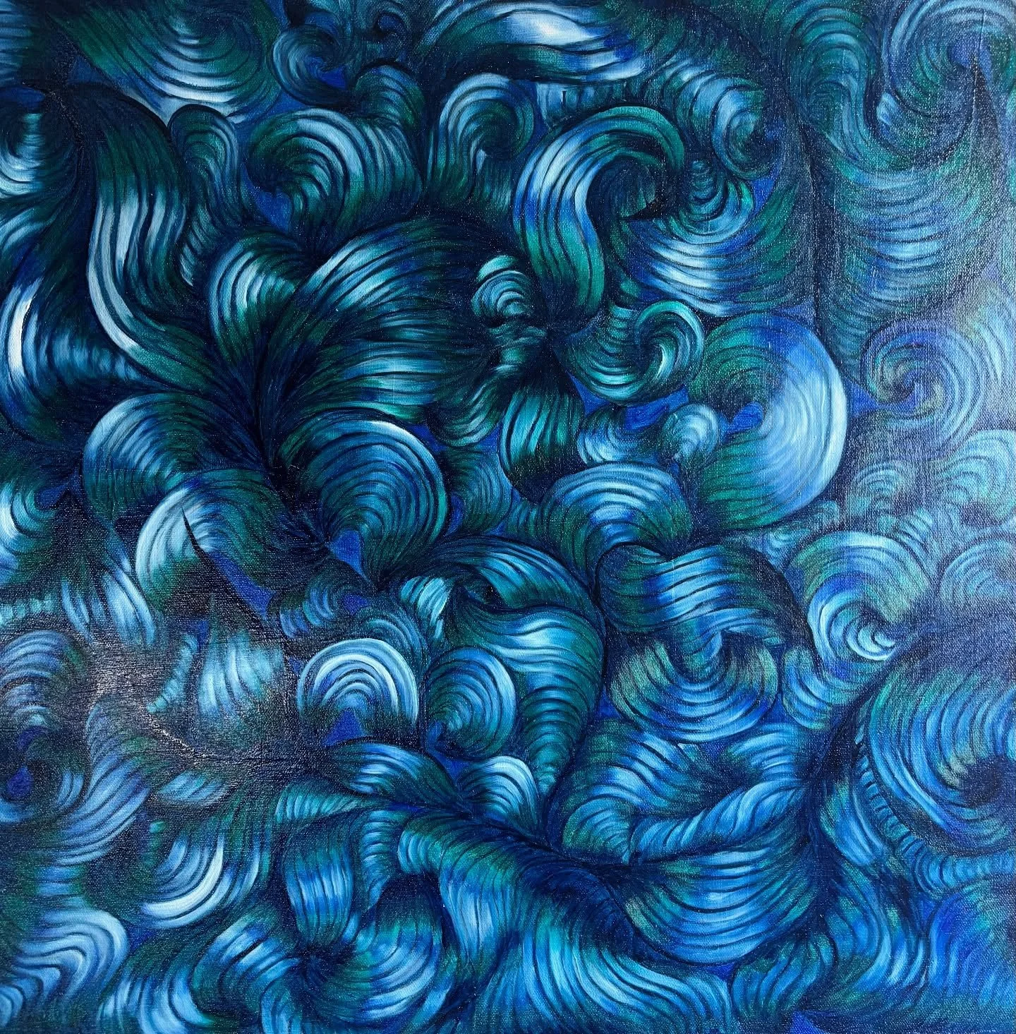 Blue is  the quiet hue where solitude meets creation. 
Painting is a dialogue with silence, 
melancholy its most faithful muse.
Van Gogh once wrote, &ldquo;One must work and be daring, in spite of all the sorrows in the heart.&rdquo;#contemporaryart
