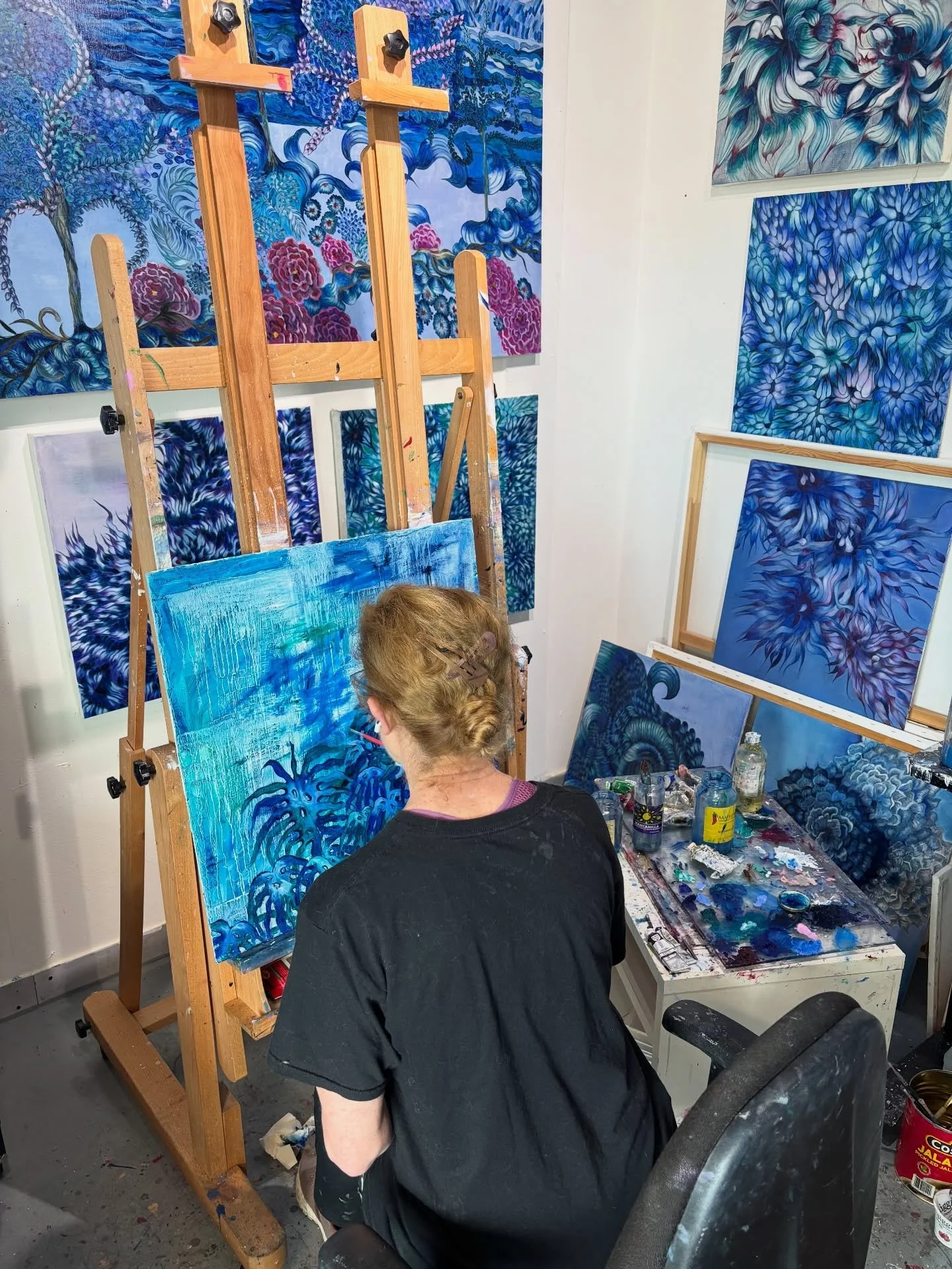 Painting is, at its heart, a solitary act. I love the quiet of my studio, the space to think, to feel, to simply be. 
In solitude we return to ourselves.  We listen to the echo of what we miss, the voices that stay with us long after they are gone.
B