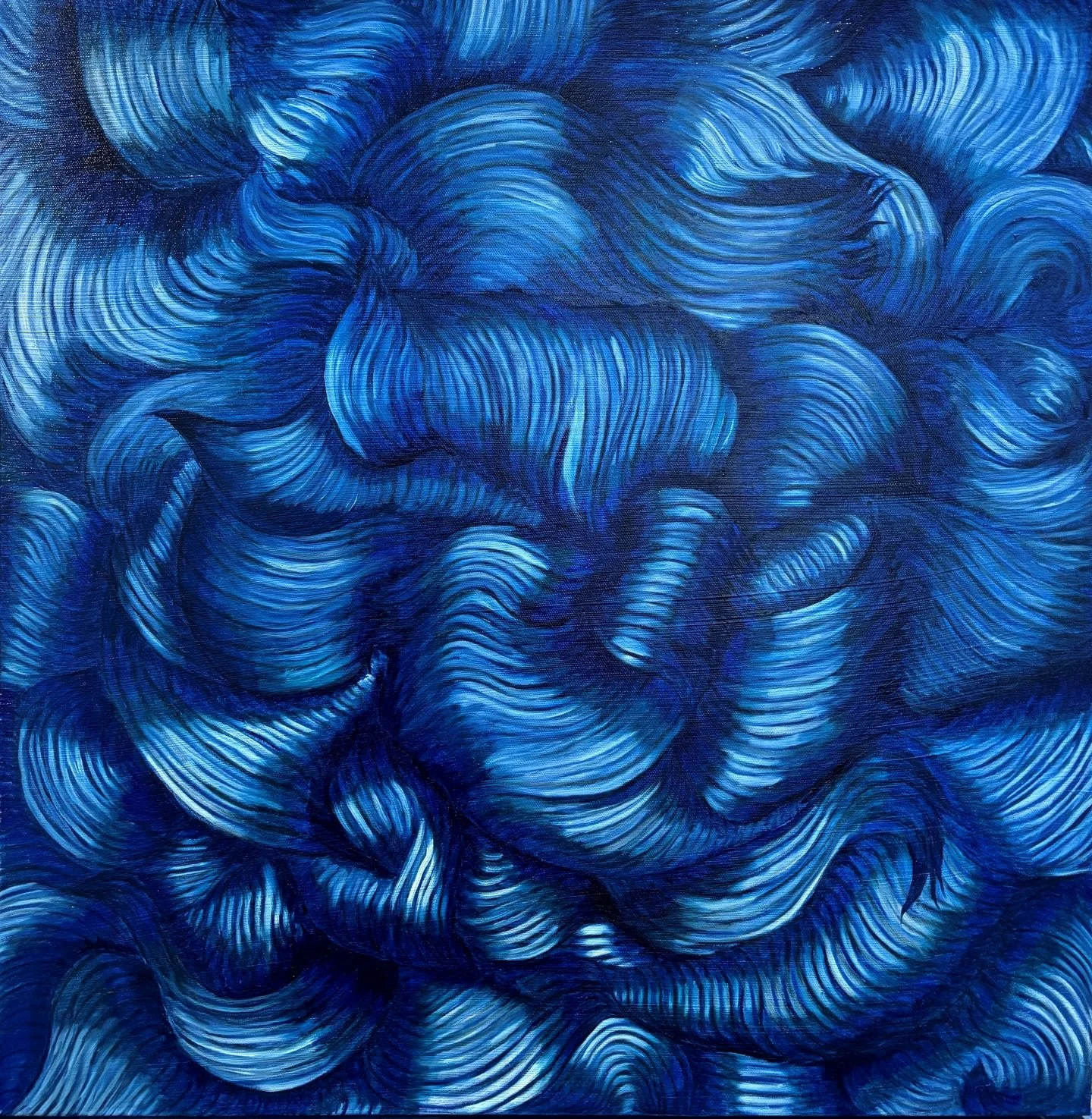 When I first begin a canvas, I hold only one idea that it be blue.
And yet, nothing is empty. 
Each stroke carries the weight and wonders that live inside of me.
my history, my culture, my quiet joys, my unspoken heartbreaks. 
The echoes of every boo