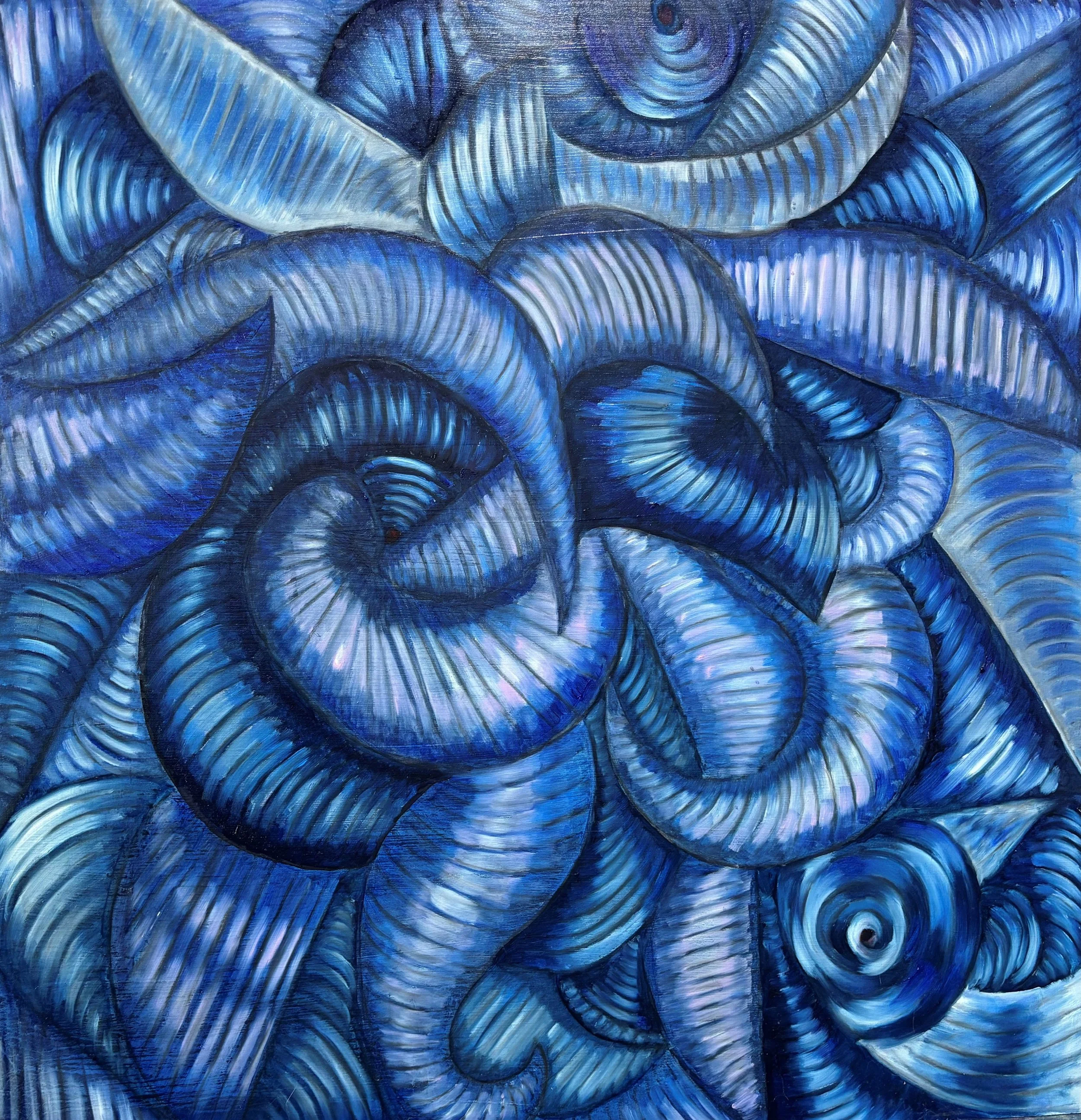 A therapist friend saw this piece and told me I needed therapy. She might be right, but painting is my therapy.
This painting is a representation of the twists, the self doubt, the anger, regret, rumination. The exhausting loop of trying to control w
