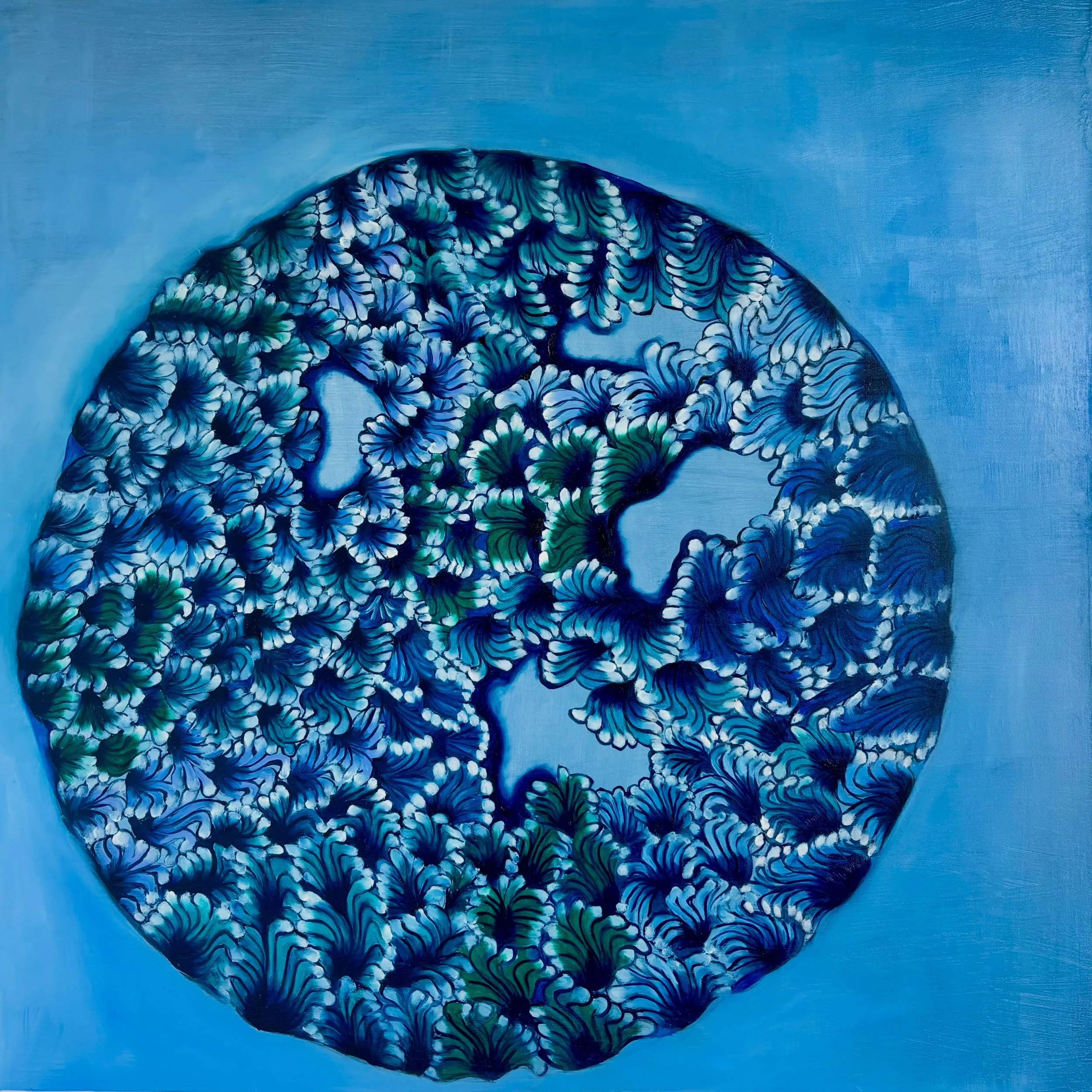 I recently watched Buddhist monks create a mandala, each grain of sand placed with such precision, such calm.
Their work is meditation made visible. Painting is that for me too: a way of shaping inner experience into form.
My series on silence echoes