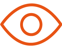 An orange outline of an eye with a circular iris in the middle