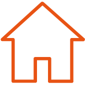 Simple outline of a house with a gabled roof and a front door