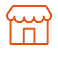 Outline of a small store or shop with a striped awning.
