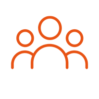 Icon of three people, with one larger figure in front and two smaller figures behind.