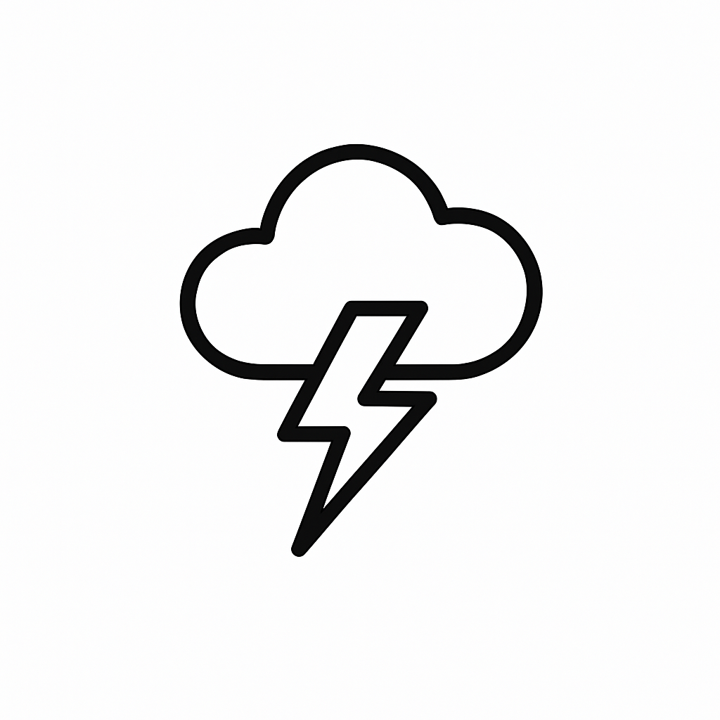 Outline icon of a cloud with a lightning bolt, representing a thunderstorm.