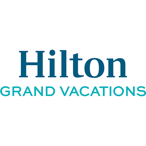 Hilton Grand Vacations logo with the words 'Hilton', 'Grand Vacations' in teal on a white background.
