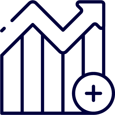Line graph with upward trend and a circular plus sign