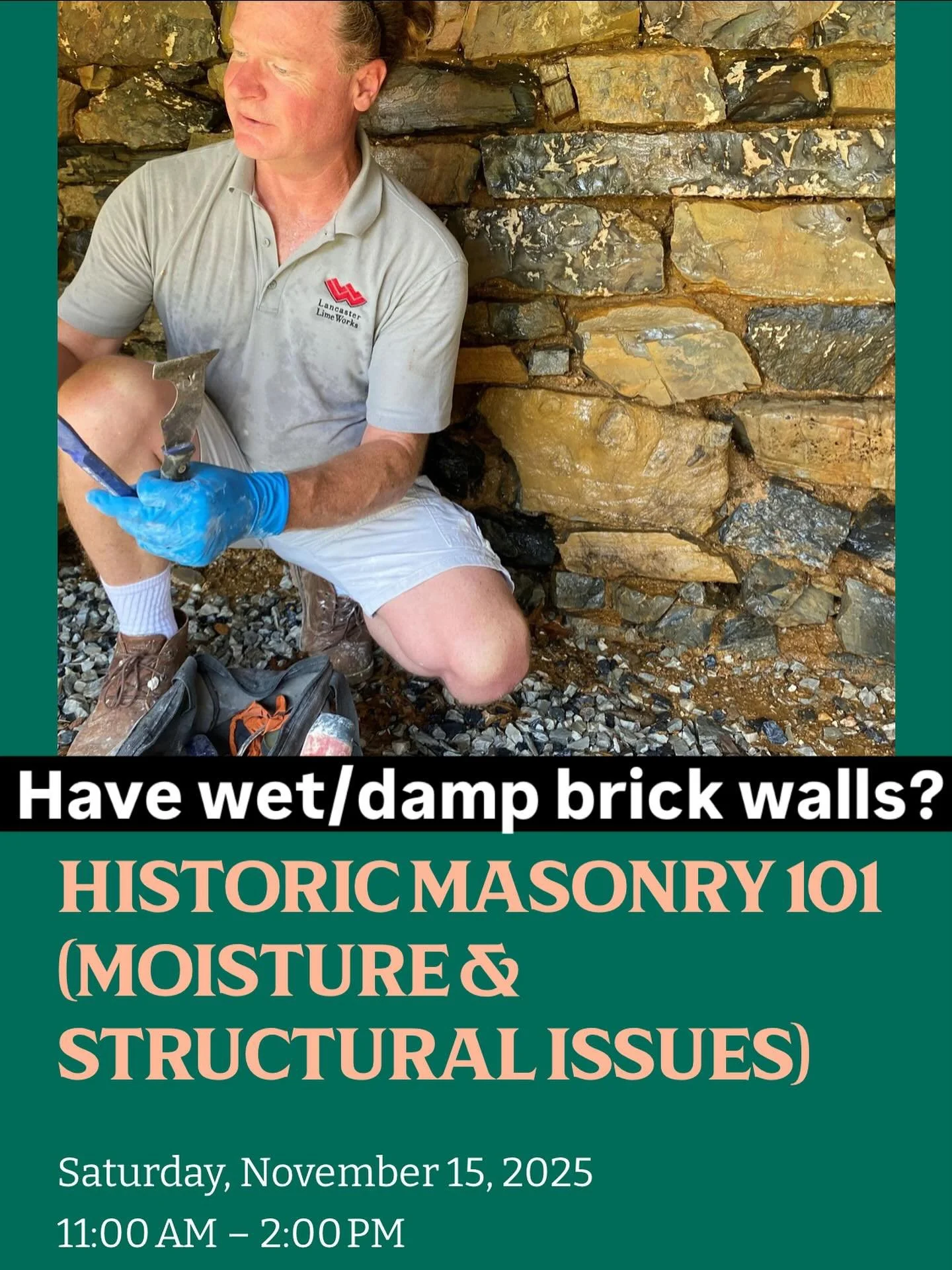 Sat., Nov 15th, 11am-2pm (link in bio)
Learn the introductory basics on how to steward your historic structure!

When it comes to maintaining historic masonry, one rule reigns supreme: keep the building dry. This foundational workshop explores the in