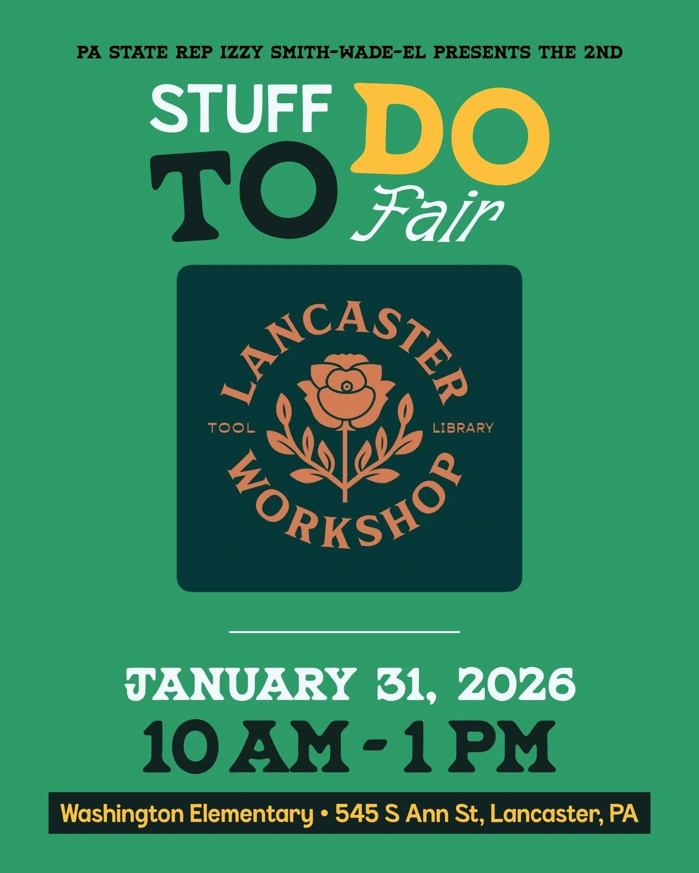 You want stuff to do? We'll give you stuff to do!!

Mark your calendars:
Join us for the second annual Stuff To Do Fair hosted by @repizzy &amp; the @sdolancaster this Saturday, January 31 from 10 AM - 1 PM at Washington Elementary School!

If you&rs