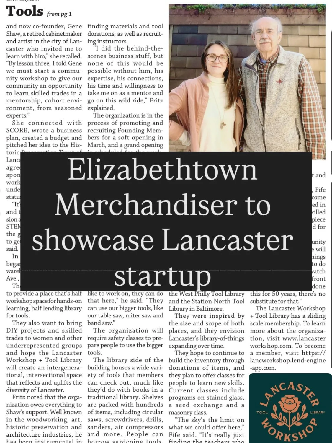 Hot off the presses: great article by journalist Cat Shannon for the E-town Merchandiser @townlivelyepc highlighting the upcoming Lanc Workshop + Tool Library 🌹 🛠️

@genea.shaw 
@hptrust 
@stemlancaster 
@spice.of.fife
@westphillytoollibrary 
@stat