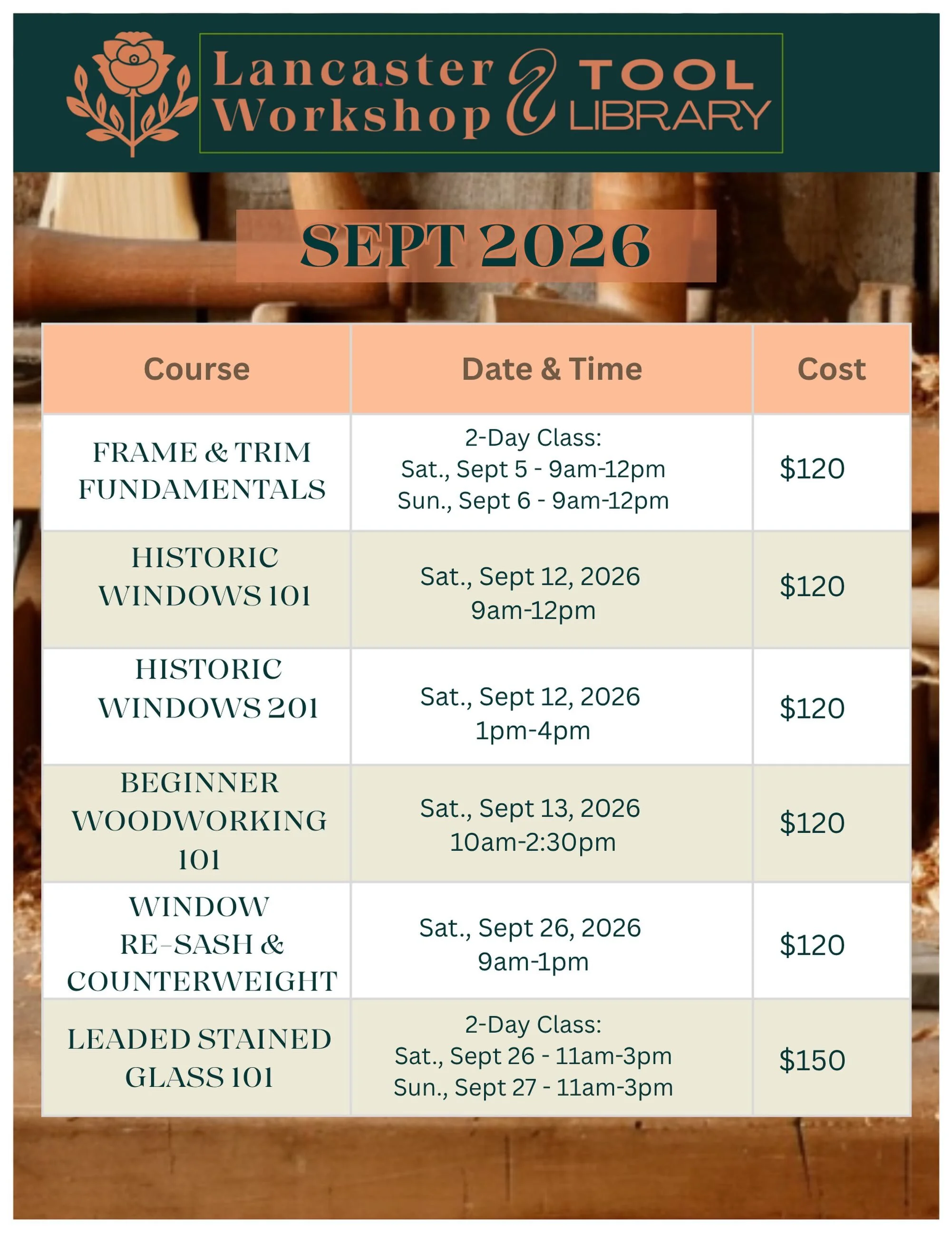 September courses - with more on the wayyy! 🌹🛠️
Sign up at link in bio!

#lancworkshop #skilledtrades #skillshare #windowrestoration #historicpreservation