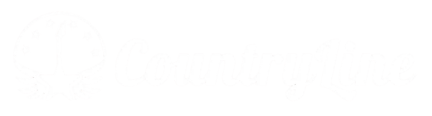 CountryLine logo featuring a stylized guitar with a clock face and stars.