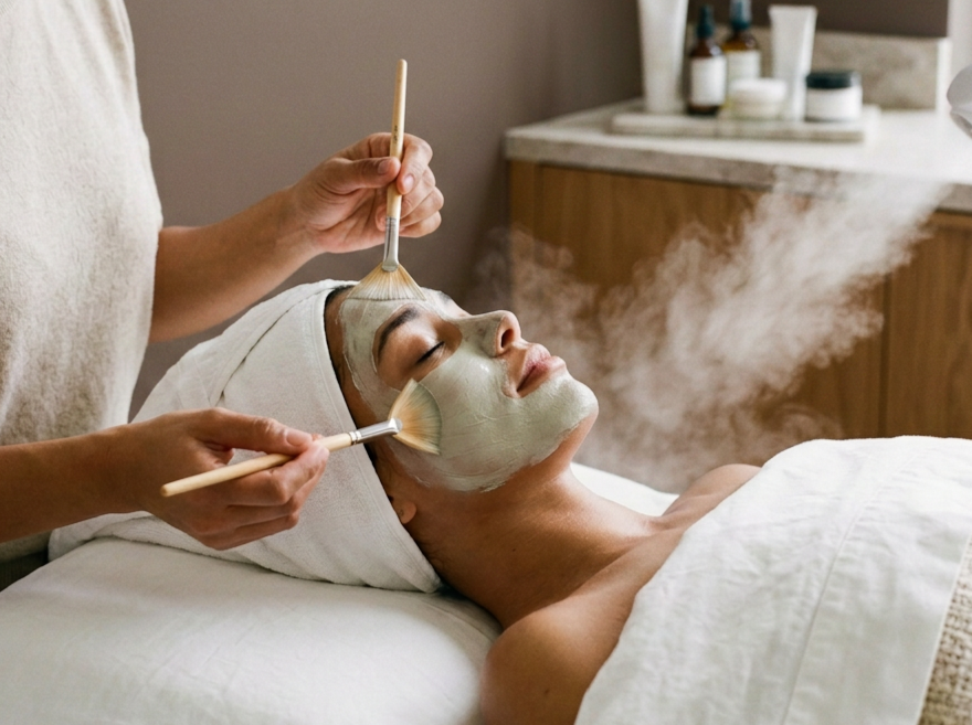 face mask being applied with brushes