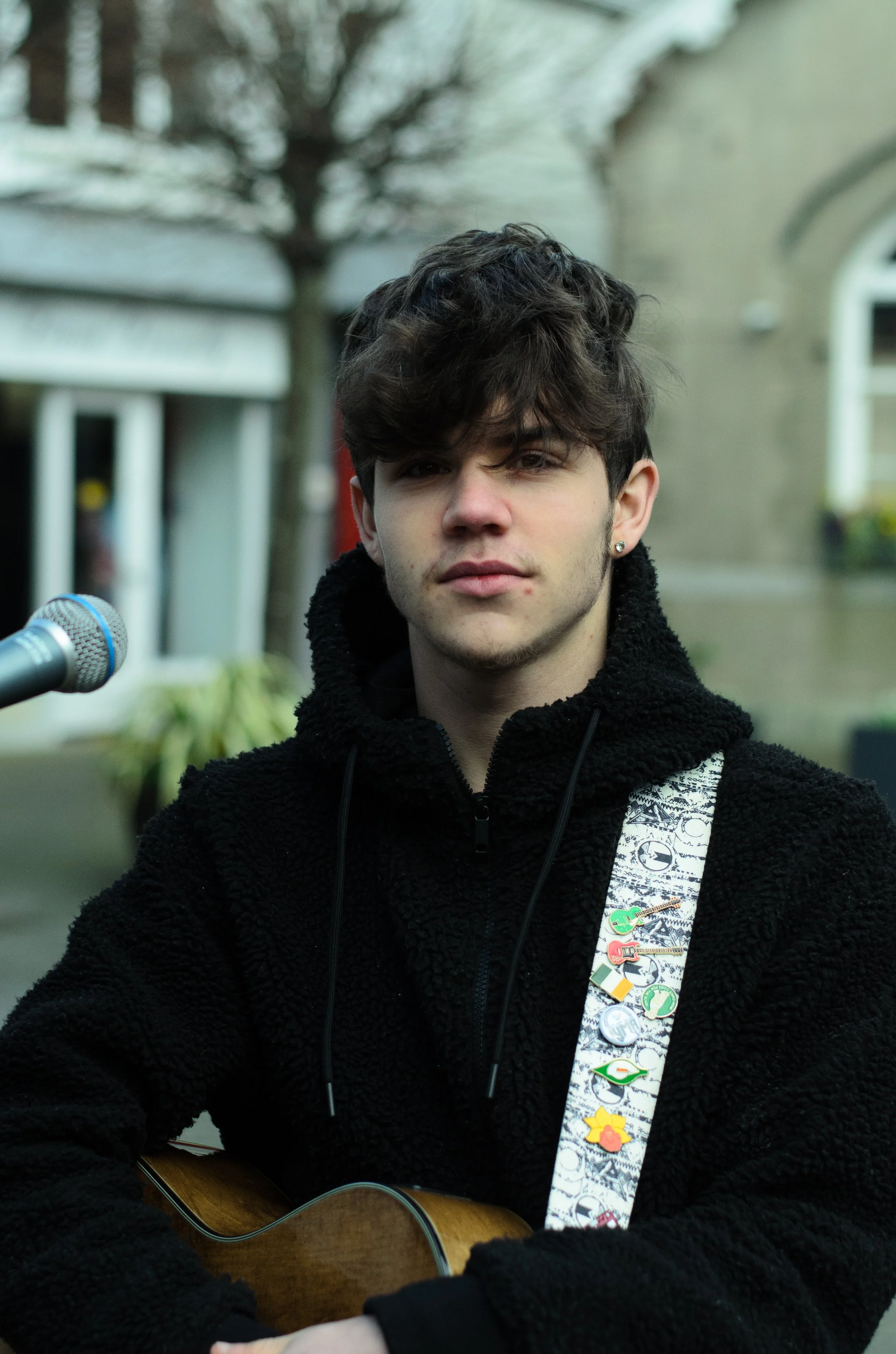 A photo shoot of a local busker performing in the Bullring in Wexford Town.