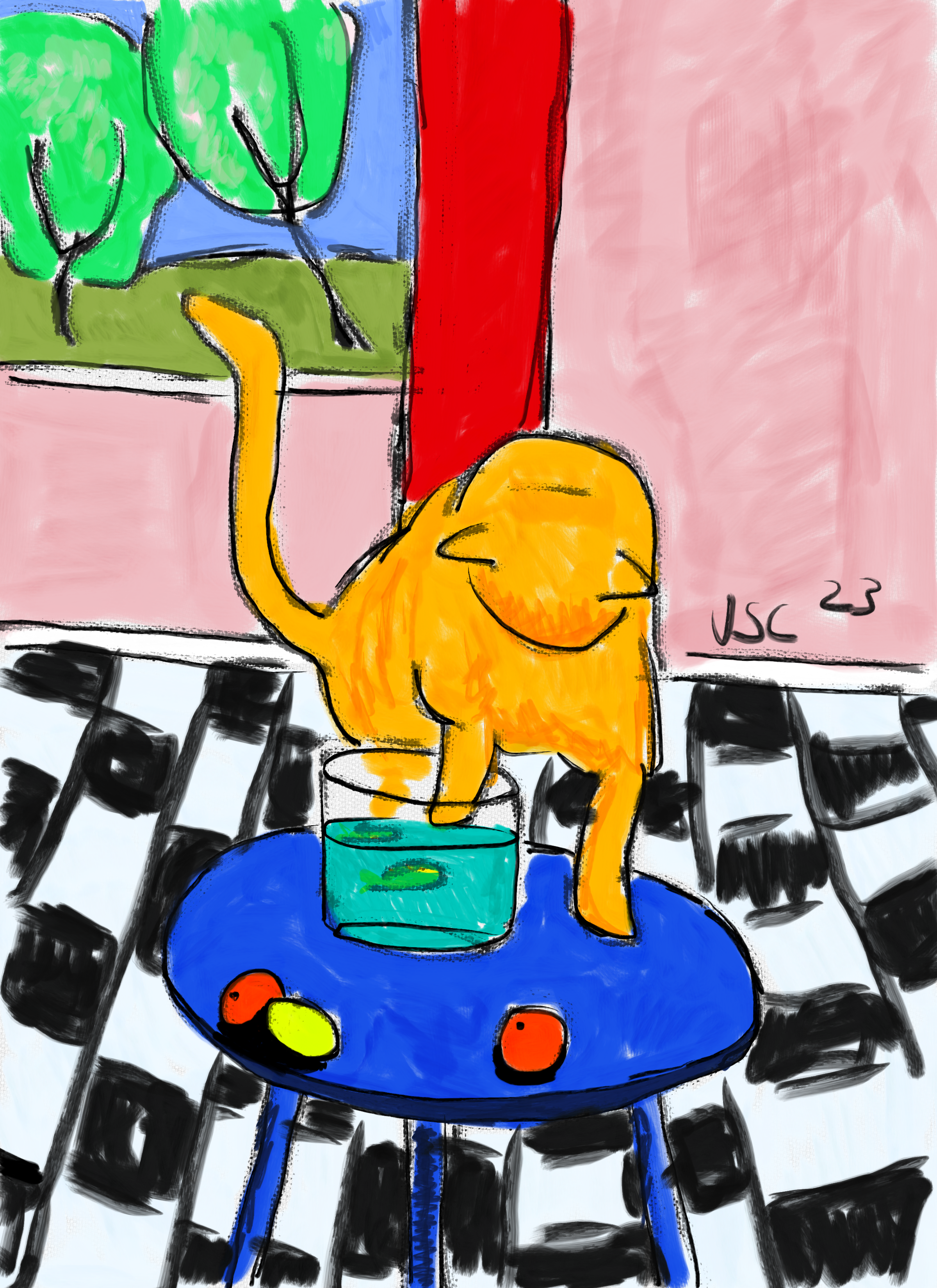 Cat chasing goldfish.png