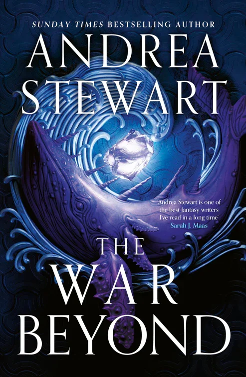 Image is the cover for The War Beyond and shows a purple whale like creature with a wave curved around a glowing stone.