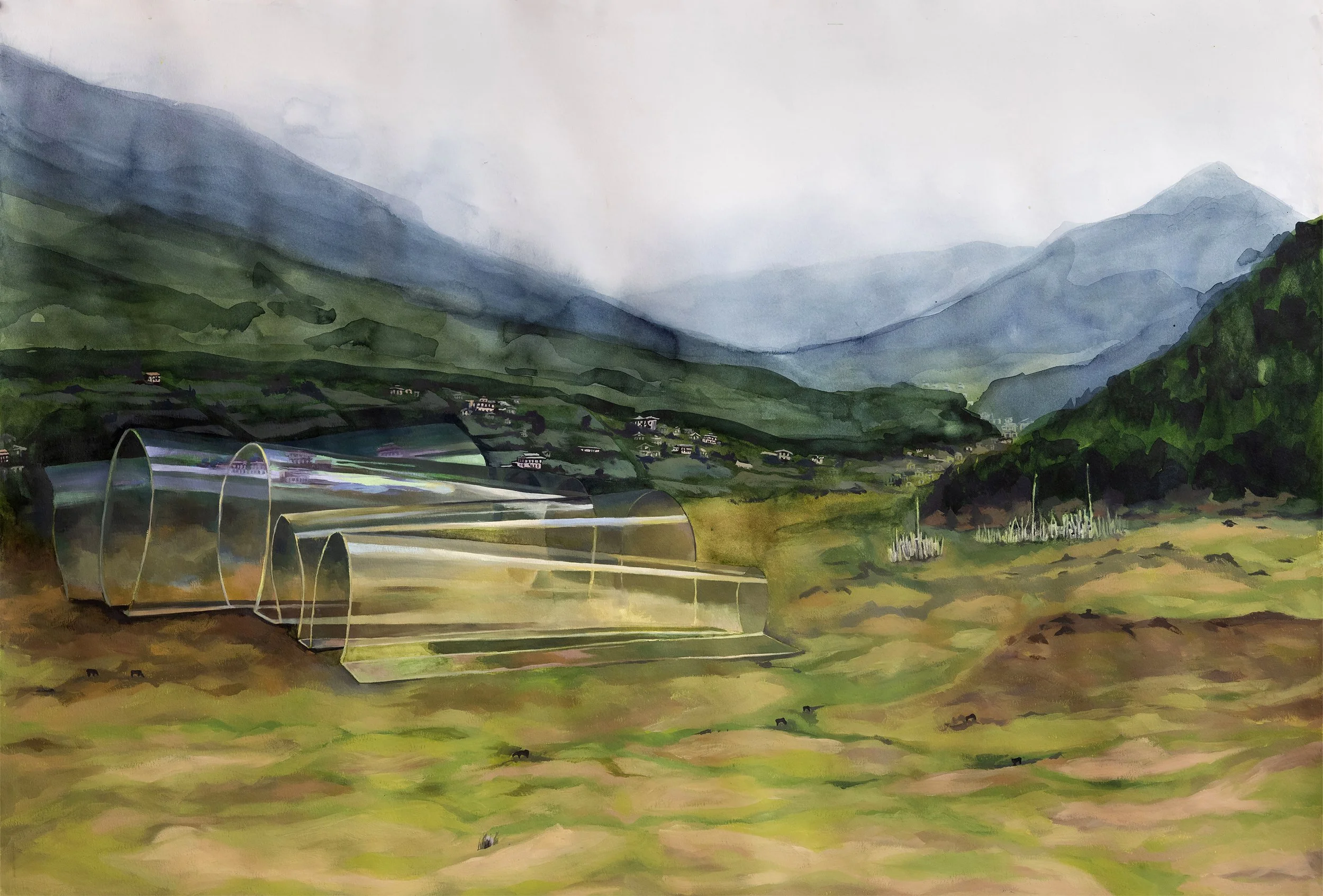 Intruder, Oil and watercolor on paper, 28.5 x 42”, 2025