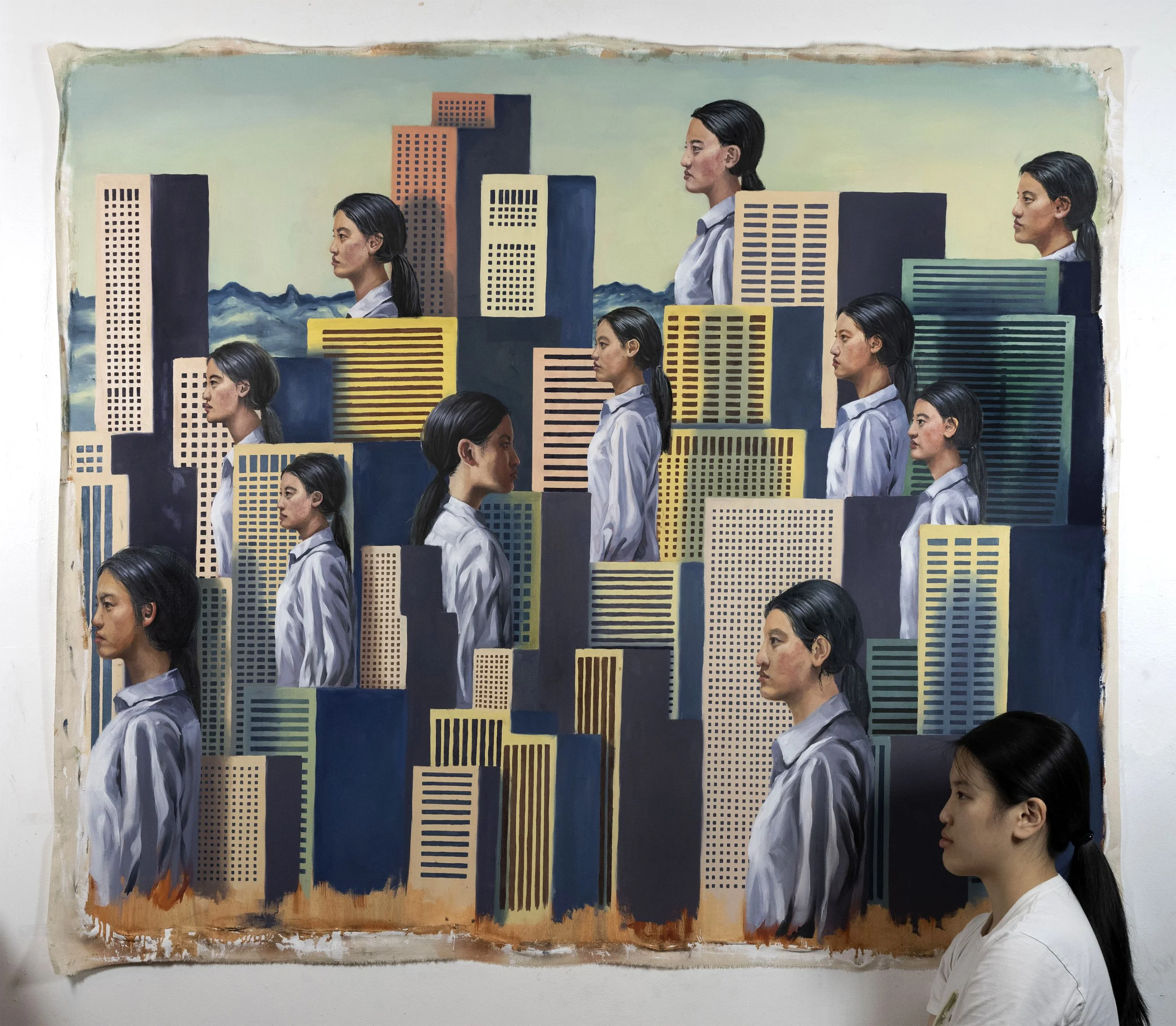 Citywalk, oil on unstretched canvas, 57 x 65”, 2024
