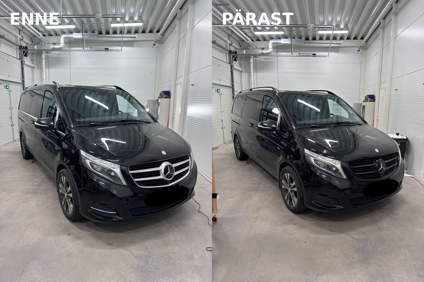 Mercedes V-Class chrome delete enne ja pärast – kroomdetailide mustaks kiletamine Tallinnas