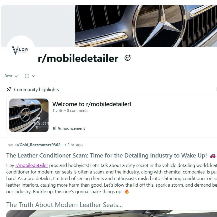 Calling all professional and hobbyist detailers alike!

Introducing r/mobiledetailer, the ultimate Reddit community for professional mobile detailers, hobbyists, and anyone curious about the art of making cars shine! Whether you&rsquo;re a pro with a