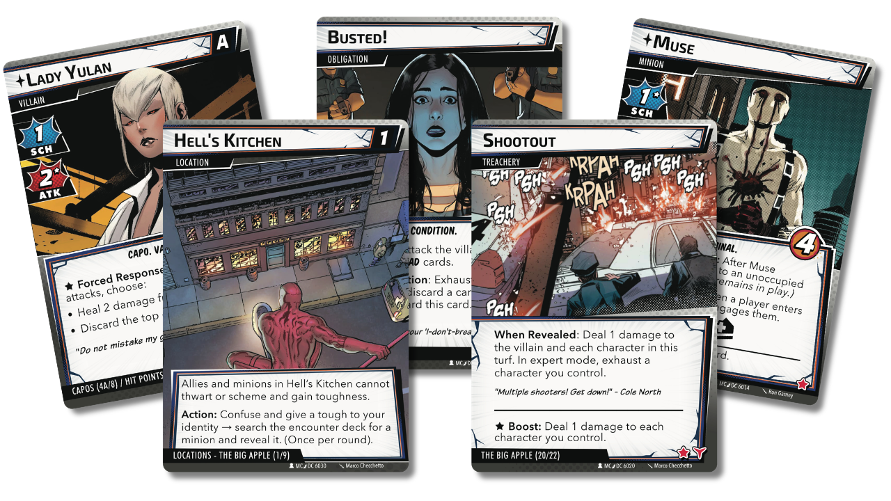 A preview of cards from the custom scenario The Big Apple for Marvel Champions