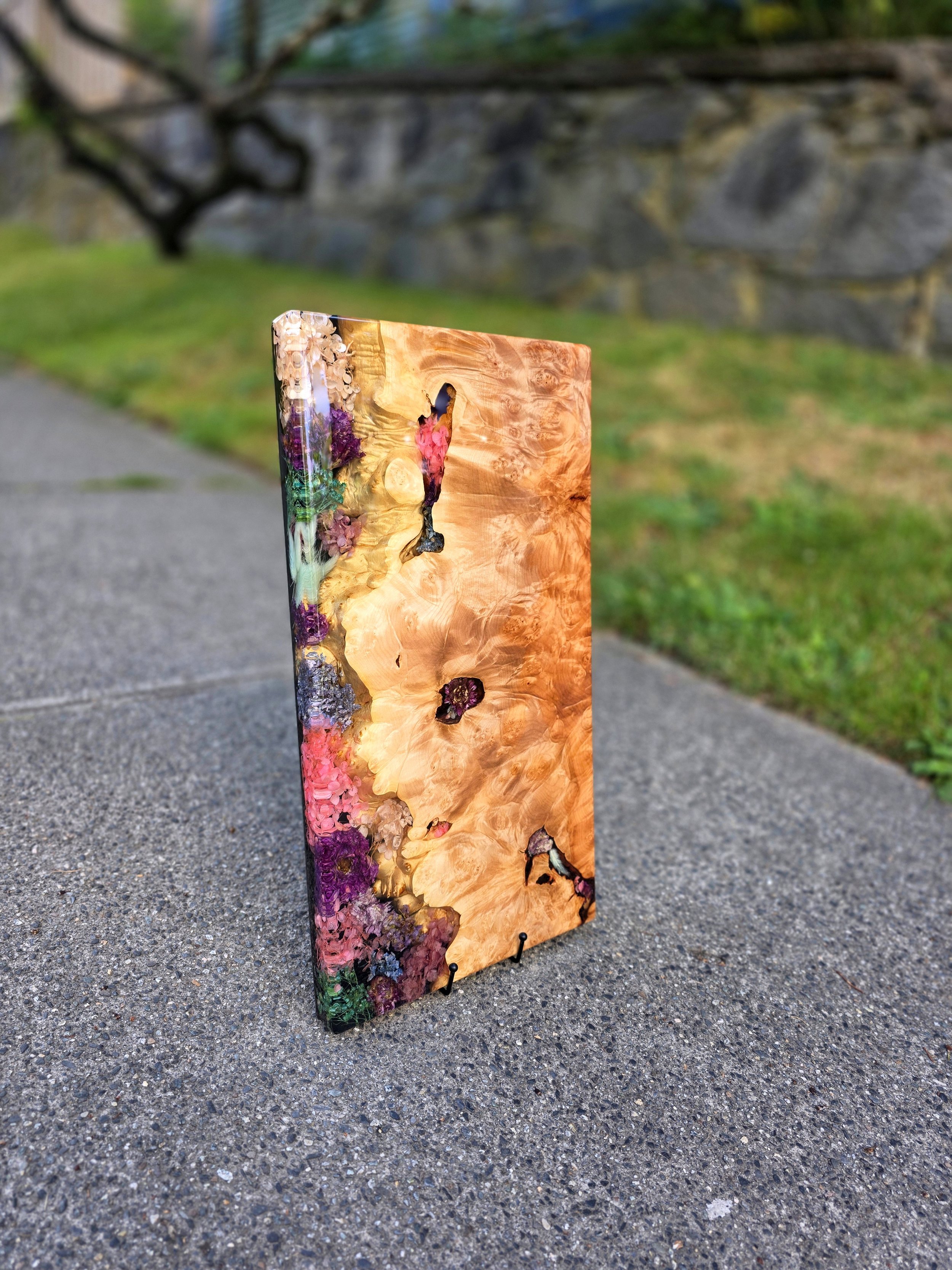 Beautiful Mixed Florals and Maple Burl Charcuterie Board - 24