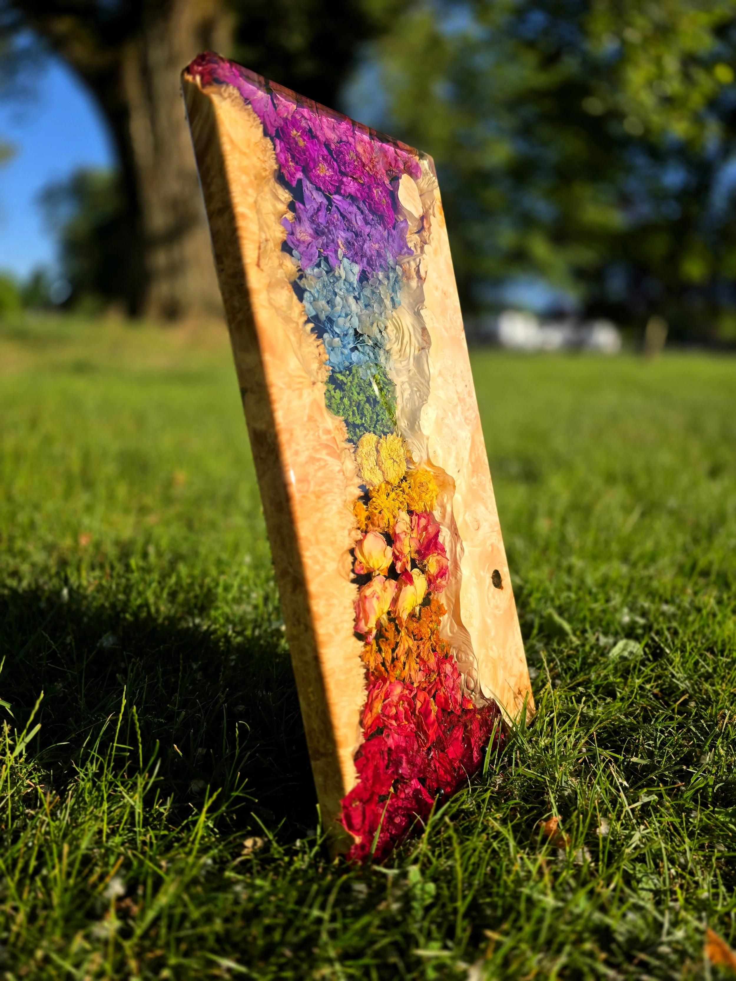Pre-Order: Pride Rainbow Florals & Maple Burl Charcuterie Board