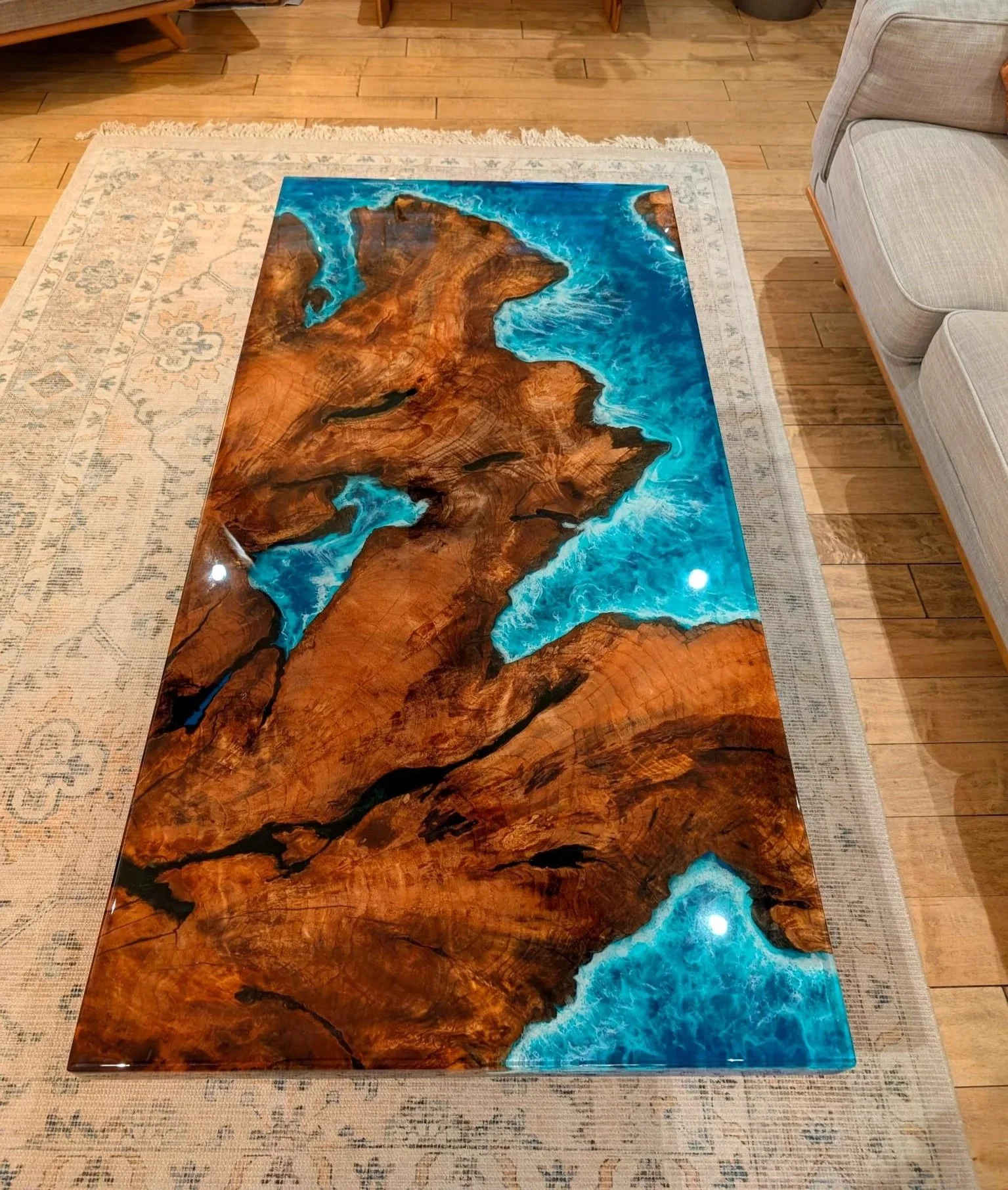 Live edge wood and resin coffee table - Ocean resin table