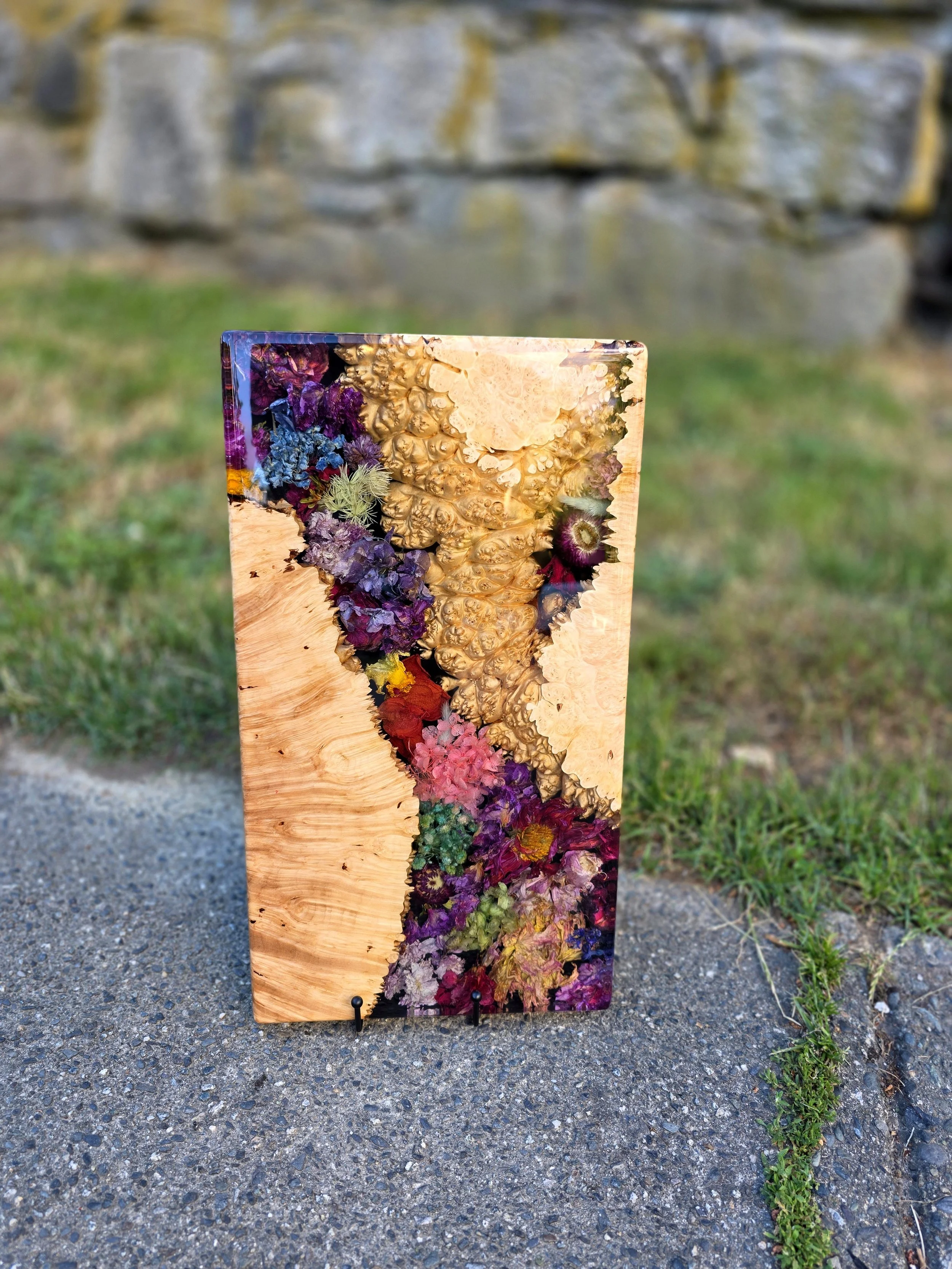 Season’s Harvest Floral & Maple Burl Charcuterie Board – 18