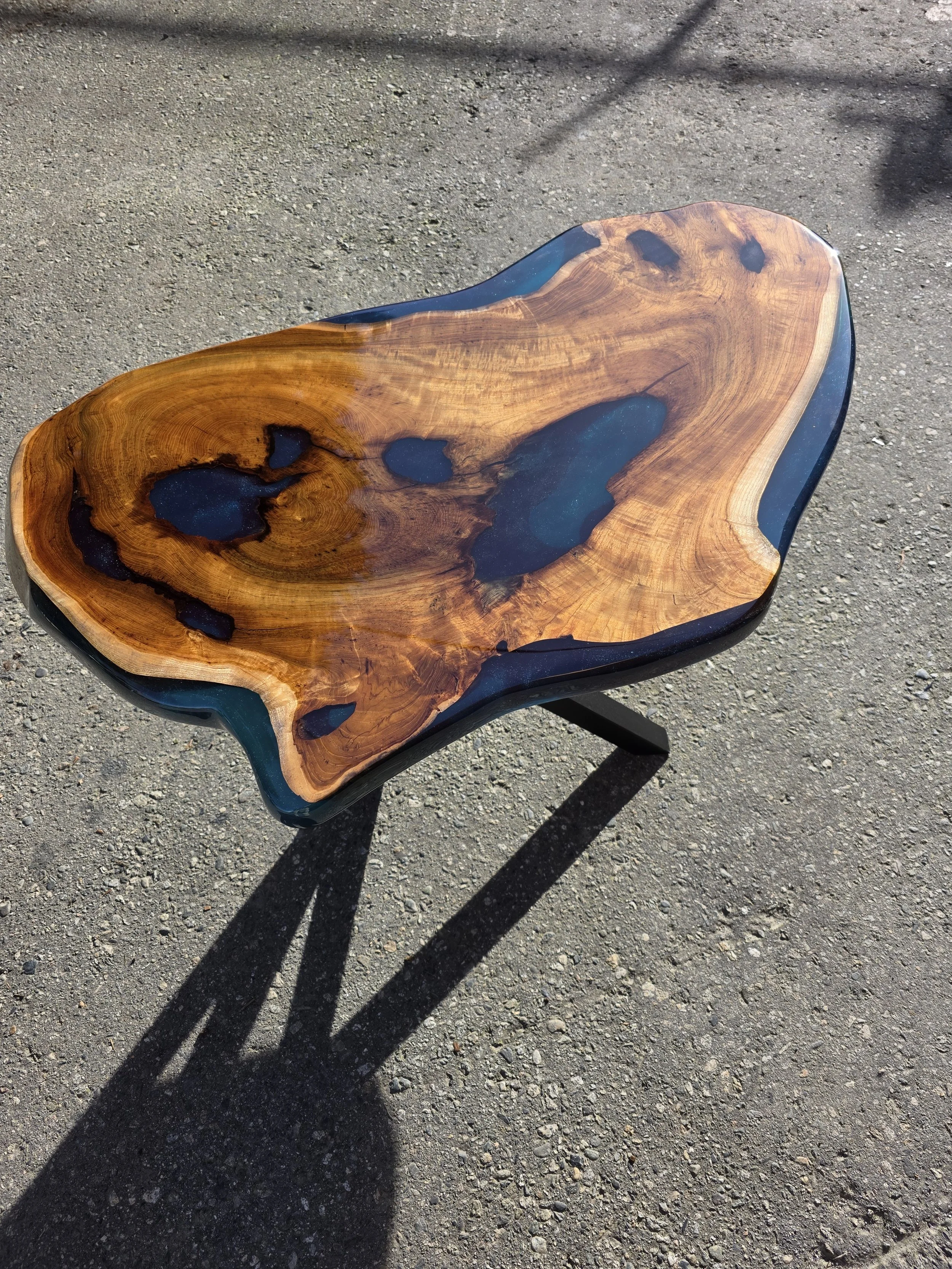 Wood and Epoxy Resin Table - Exotic Live Edge wood and blue epoxy resin
