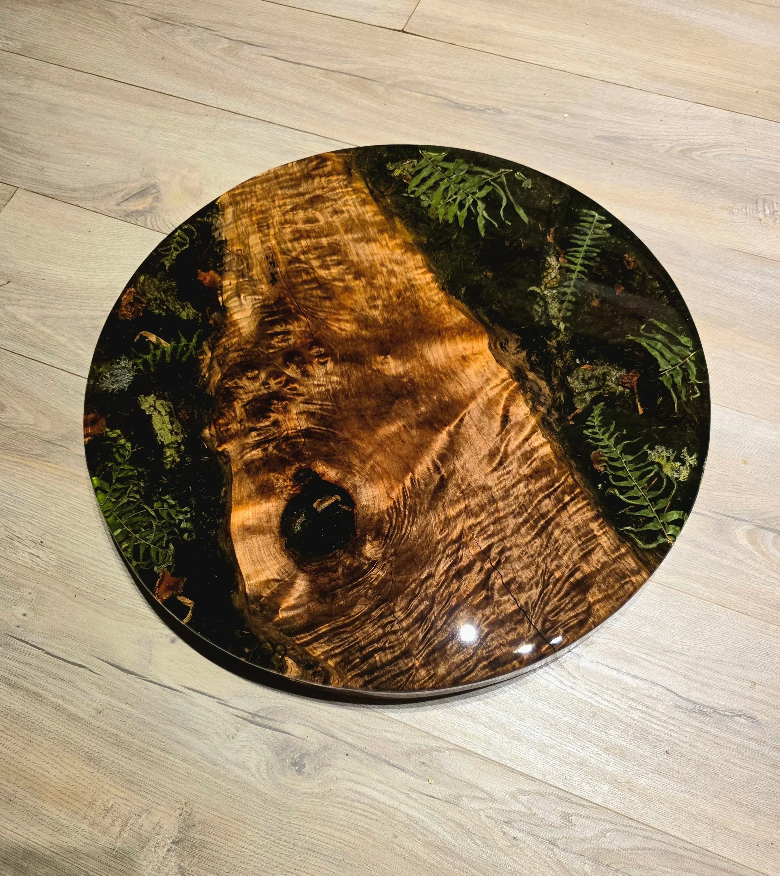 Moss art live edge forest resin art - forestscape resin charcuterie board