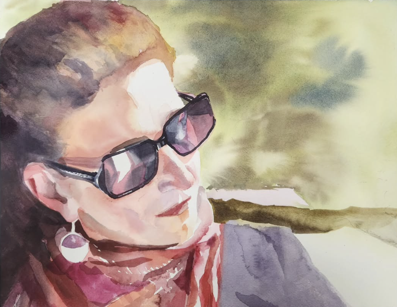 painting of woman with sunglasses by lee schauer 2024